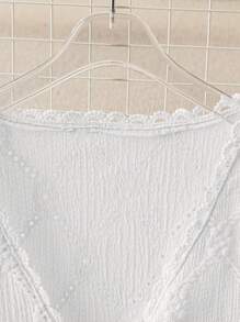 Chiquease Commute Minimalist Solid Color Jacquard Short Sleeve Shirt For Women - White - View 5