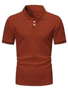 Manfinity Homme 男士休闲日常风，INS 短袖 Polo 衫，采用几何纹理提花针织面料。配有纽扣门襟，是夏威夷海滩度假、音乐节以及日常穿着的理想之选，也适合度假/派对穿着。 - 紅木色 - 查看 6