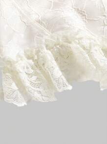 ROMWE Kawaii 文艺复兴时期复古宫廷风格蕾丝缎珍珠胸针装饰女士衬衫，杏色