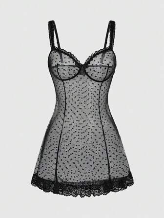 Goth 1 pièce Nuisette gothique en acier à anneaux en pointillés