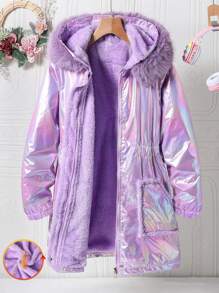 Tween Girls Laser Printed Hooded Long Sleeve Jacket - Violet Purple - View 1