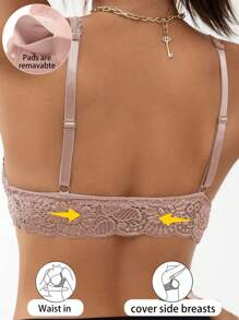 SHEIN 1pc Women's Wireless Lace Lingerie Bra - Apricot - View 2