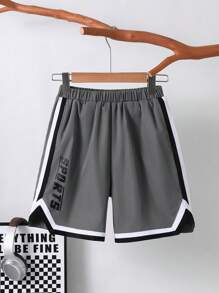 Tween Boy Casual Sports Versatile Comfortable Letter Printed Patchwork Loose Knit Athletic Shorts - Grey - View 2