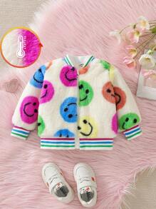 Baby Girl Fashion Rainbow Smiling Face Jacket, Warm Casual Outerwear