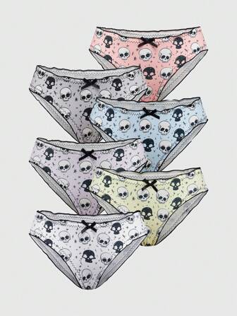 Goth Set da 6 pezzi Slip intimi stile gotico scuro con motivo teschio