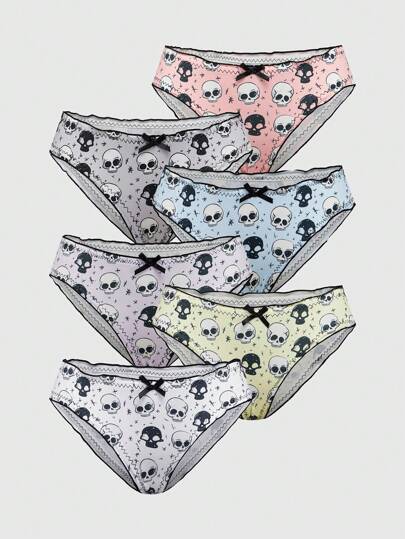 6pcs/Set Dark Gothic Skull Pattern Briefs