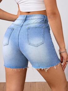 SHEIN Tall Women's Casual Washed Ripped Denim Shorts - Blue - View 6