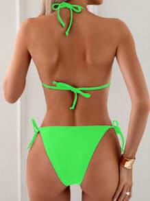SHEIN Swim Bộ đồ bơi màu trơn cho nữ đi nghỉ và đi biển - màu xanh lá - Xem 2