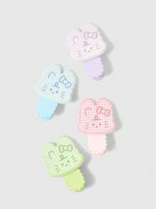 ROMWE 4pcs Random Color Plaid Striped Rabbit Element Hair Clips, Cute Cartoon Style Alligator Hair Clip, Fashionable Everyday Party Hair Accessories Claw Clips Hair Slide Hair Barrettes - Multicolor - View 1