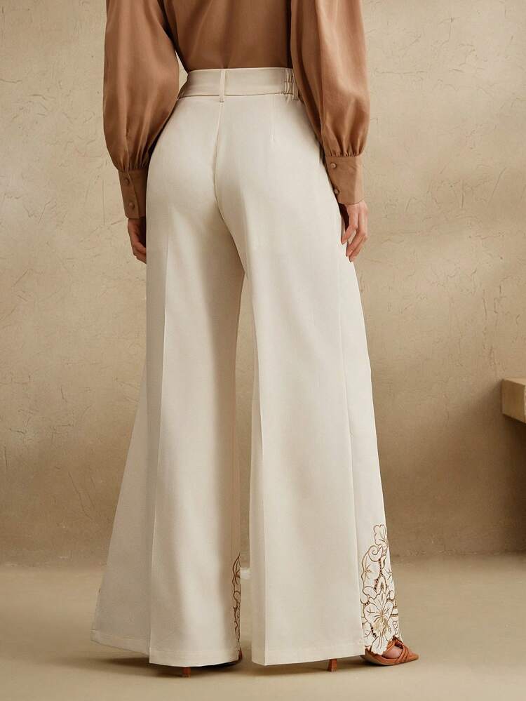 Fashion Versatile Modern Commuter Embroidered Hem Flared Leg Suit Pants, Women Business Casual Spring/Summer Elegant