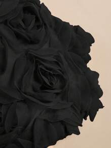 SHEIN 黑色 3D 玫瑰花卉 Y2K 甜美酷炫短款上衣百搭基础时尚女孩上衣，适合派对、庆祝、拍照、春夏 - 黑色 - 查看 5