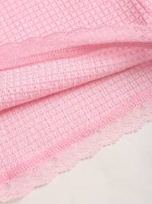 Sweetra Débardeur moulant à imprimé carreaux pour femme, col licou, en maille et dentelle, coupe ajustée, printemps/été - Rose bonbon - Voir 3