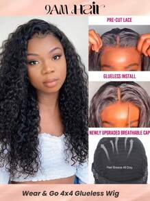 Wear & Go 4x4 Pre Cut Lace Glueless Pure Stretch Breathable Cap 0 Skill Needed Natural Black Water Wave Closure Wig Breezy Air Cap Wig Feel Airflow All-Day - SNatural - View 2