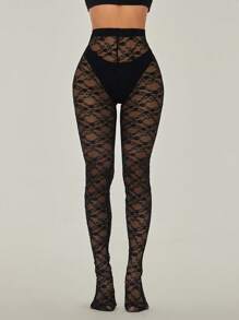 SHEIN PETITE Leggings transparents à taille haute et à dentelle pour femmes