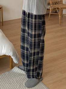 DAZY Men's Plaid Indigo Blue Loungewear Bottoms, Spring & Summer, Fall Pajama, Winter