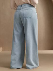 Anewsta Fashionable, Elegant, And Modern Hand-Stitched Rhinestone Straight Leg Pants For Women, Commuter Outfits Rhinestone Jeans - Light Wash - View 2