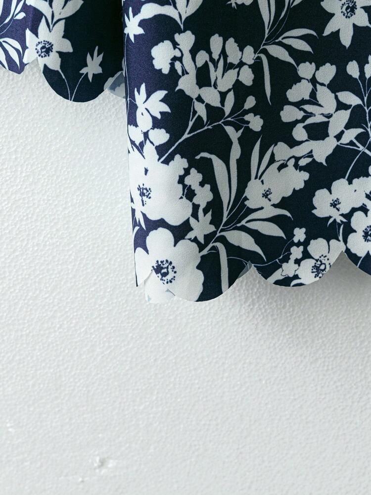 Women's Floral Print V-Neck 3/4 Sleeve Loose Blouse,Long Sleeve Tops