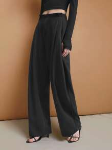 Ontre 2025 New Arrival Urban Chic Black Pleated Front Design Casual All-Match Trousers, Fashionable Women Long Pants