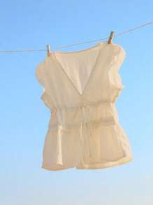 Elamini Women's Casual Solid Color Drawstring Waist Shirt, Summer - Apricot - View 1