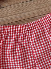 SHEIN Vintaside Kids 2 pezzi set di abbigliamento casual per bambina, composto da canottiera e pantaloncini a quadri, adatto per uscite all'aperto