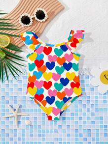 SHEIN Baby Girls' Casual Minimalist Fitted One-Piece Swimsuit, Suitable For Summer - Multicolor - View 2