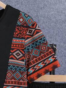 Conjunto De Playera Y Pantalones Cortos Para Adolescente Con Patrón Geométrico Y Cuello Redondo - Multicolor - Ver 8