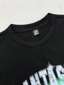 Manfinity VCAY Gender Neutral Casual Knit Coconut Tree & Seagull Island Illustration Print Loose Raglan Short Sleeve T-Shirt - Black - View 5