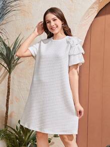 Teen Girls Casual Waffle Flounce Sleeve Dress, Comfortable & Stylish For Spring & Summer Outings,Holiday,Summer,Travel