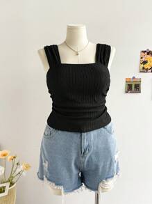 SHEIN Privé Débardeur simple et polyvalent en couleur unie pour femmes grandes tailles, élégant pour l'extérieur, les sorties, les vêtements printemps/été