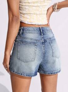 SHEIN EZwear Women's Asymmetric Hem Casual Denim Skirt With Pockets - Medium Wash - View 2