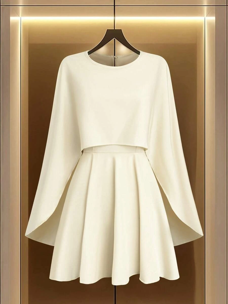 Franclia 女士优雅度假斗篷式杏色连衣裙 - 杏色 - 查看 1