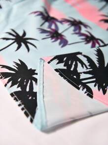 Manfinity RSRT 男士棕榈树印花不对称下摆休闲短袖衬衫