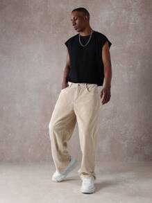 SUMWON Pantalones de pana estilo patinador de pierna ancha, estilo retro para otoño e invierno, casual y relajado, uso diario, moda vintage, textura de canalé de algodón