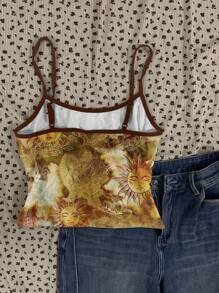 Attitoon Hippie Apollo Sun Color Block Retro Pattern Casual Sexy Cami Crop Top, Suitable For Music Festival, Boho, Holiday, Afternoon Tea,Rave Top Suitable For Going Out - Multicolor - View 2