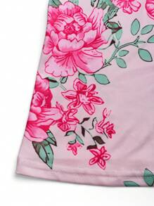 SHEIN LUNE 度假休闲花卉印花拼接蕾丝吊带背心上衣图案 T 恤女式上衣 - 紅色 - 查看 4