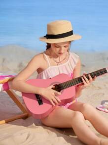 LOONEY TUNES X SHEIN Tween Girl Cartoon Cute Sweet Casual Heart And Bird Tweety Print Ruffle One-Piece Swimsuit, Suitable For Spring/Summer - Pink - View 4