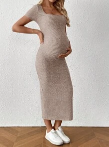 SHEIN Váy suông hở lưng màu trơn đơn giản mùa hè cho bà bầu Váy bầu - Hồng - Xem 5