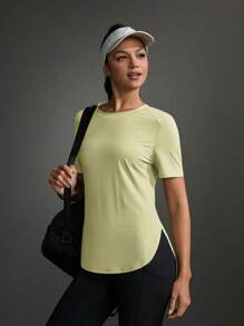Exploreva Women's Solid Color Crew Neck Short Sleeve Casual Sports T-Shirt Gym Shirts - Yellow - View 13