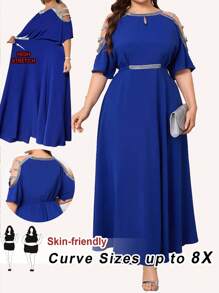 SHEIN CURVE+ Elegant Plus Size Sequin Patchwork Long Dress, Wedding Season