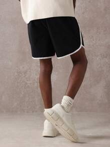 SUMWON 运动性能跑步短裤基本训练健身健身房篮球短裤带撞色滚边细节吸湿排汗运动短裤适合锻炼运动 - 黑色 - 查看 6