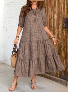 SHEIN Tall Abito a maniche lunghe con strato multiplo, stile rurale, taglie forti, versione primaverile/estiva, modello lungo