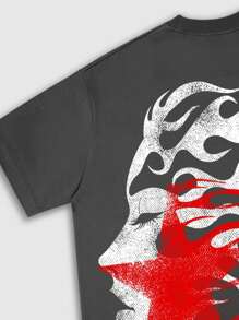 ROMWE MEN Street Life 男士哥特式印花短袖 T 恤，适合日常穿着，春夏季 - 深灰色 - 查看 4