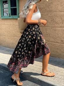 SHEIN Clasi 大码波西米亚风不对称印花休闲半身裙