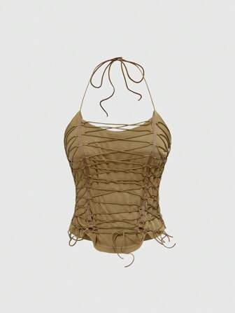 Grunge Punk Sommer-Outfit für Frauen mit Riss-Tie-Up Design, kurzer rückenfrei Trägertop