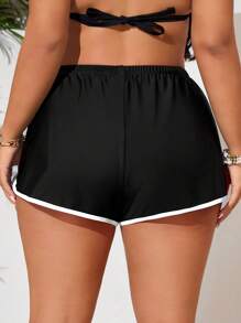 SHEIN Swim Curve Plus Size Women Plain High Waist Bottoms, Minimalist Vacation Swimwear - Black - View 2