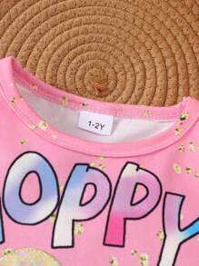 2pcs/Set Girls Cute Egg & Floral Print Short Sleeve Top With Ruffle Hem And Bow Decorated Skirt Suit,Easter Outfit, Summer