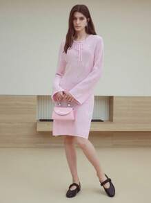 MOTF STUDIO JACQUARD DUAL POCKET SWEATER DRESS - Pink - View 3