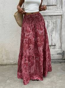 Flirla Women's Boho Print Long Skirt, Casual Vacation & Daily Wear, Spring/Summer