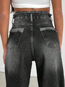 EURMUSE HIGH WAIST STRAIGHT VINTAGE BLUE JEAN - Dark Grey - View 2