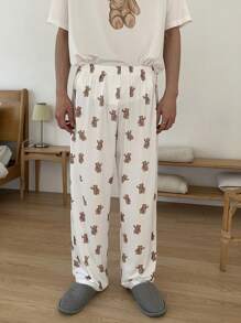 DAZY Bear Graphics T-Shirt Matching Men's Homewear Set, Spring/Summer - Multicolor - View 4